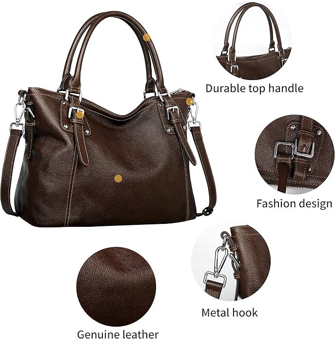 HESHE Genuine Leather Purses and Handbags for Women Tote Shoulder Bag Satchel Purse Top Handle Bags Hobo Crossbody Purse