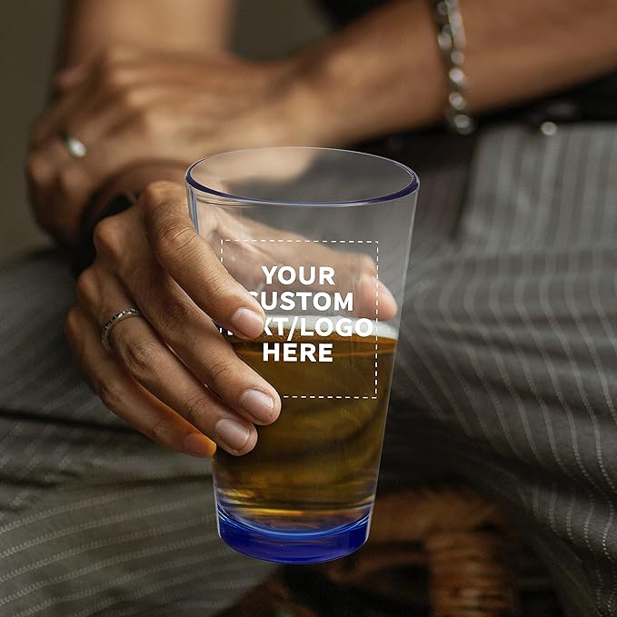Custom Libbey Pint Glass 16 oz. Set of 10, Personalized Bulk Pack - Beer Glasses, Heavy Duty Drinkware - Blue