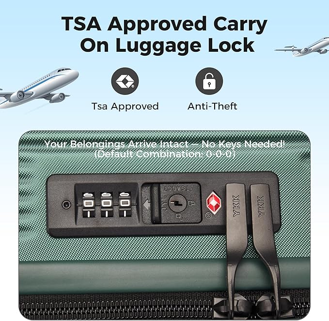 20 Inch Carry On Luggage, Hardside Lightweight Spinner Suitcase with TSA Lock, 22x14x9 Airline Approved Hard Shell Travel Suitcase with Wheels, Scratch Resistant (Dark Green, 20 Inch)