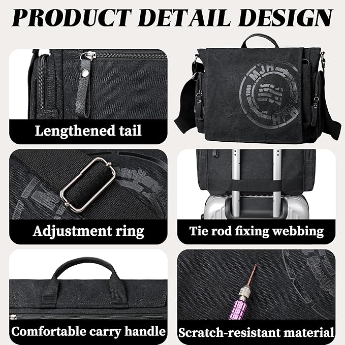 FSD.WG Satchel Messenger Bag for Men Canvas,Travel Shoulder bag 13.5" Laptop Bags