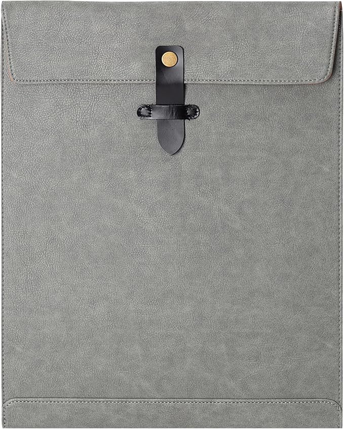 Grey PU Leather File Folder, Snap Closure File Organizer, Important Document Folder, Document Organizer, Laptop Sleeve Notebook Case, Leather Folder A4 Envelopes Filing Folder