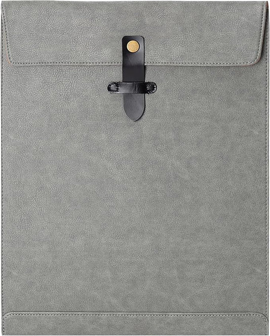 Grey PU Leather File Folder, Snap Closure File Organizer, Important Document Folder, Document Organizer, Laptop Sleeve Notebook Case, Leather Folder A4 Envelopes Filing Folder