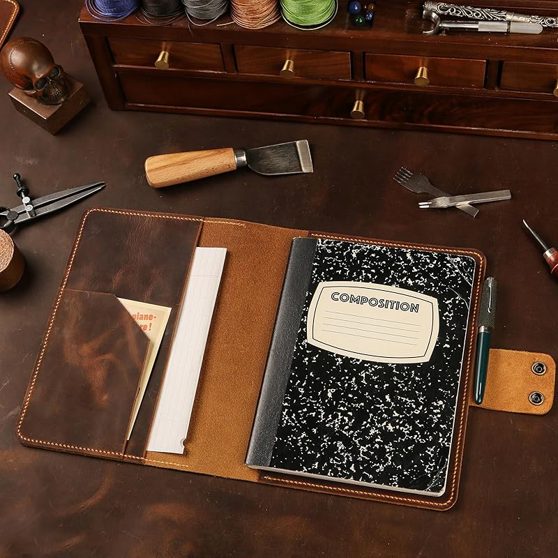 Leather composition notebook book cover case/vintage rustic leather cover portfolio for composition notebook