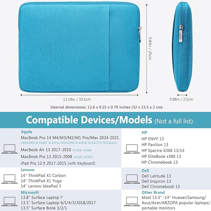 HYZUO 13.3-14 Inch Laptop Sleeve Bag Set for MacBook Pro 14 M4/M3/M2/M1, MacBook Air/Pro 13.3, 13.5"/13.8" Surface Book/Laptop, Notebook Case for 13.3" HP Dell Lenovo Asus Acer, Lake Blue