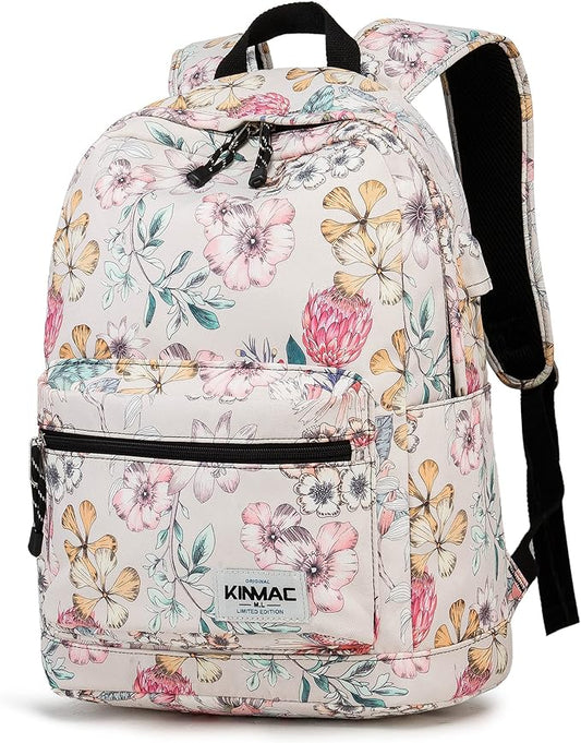 Kinmac Laptop Backpack with USB Charging Port for Laptop Up to 15.6 Inch Men Women Travel Outdoor Backpack (Floral)