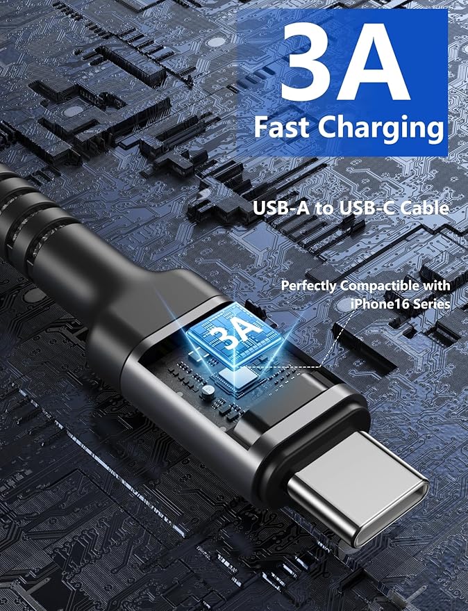USB A to USB C Cable Fast Charging [2 Pack, 6FT], USB to USB C Charger Cable Upgraded Extra Durable Braided USBC Cable Compatible with iPhone 17 16 15 Pro Max, Samsung Galaxy, LG and More -Silver
