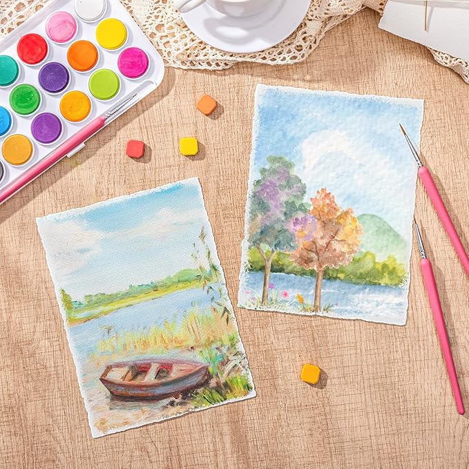 50 Sheets Watercolor Paper 6 x 8inch, 160 GSM Deckled Edge Paper Rough/Textured Handmade Paper for Wedding Invitations, Cards, Crafts