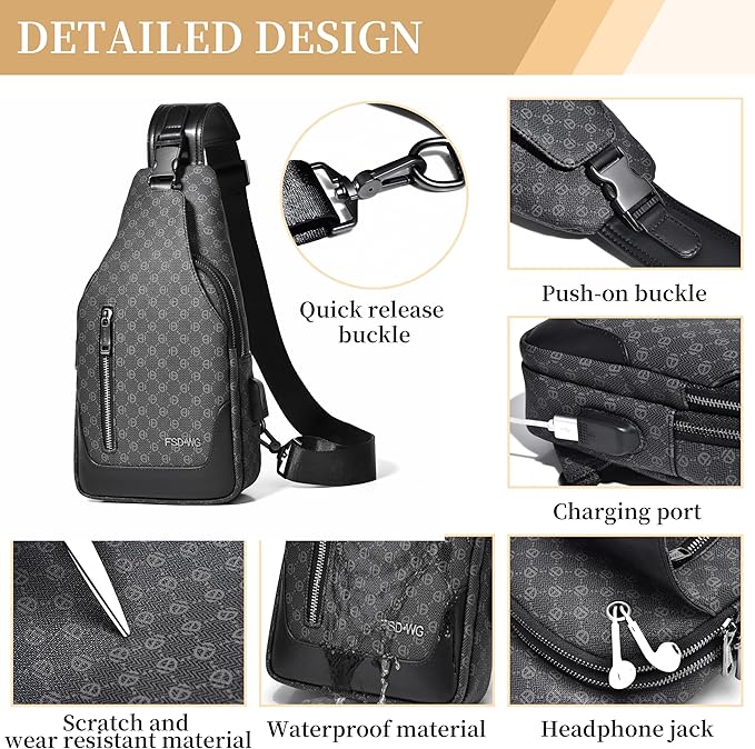 FSD. WG sling Backpack for Men Chest Bag Crossbody Shoulder Bags Travel Hiking Bag Purse for Men with Water Resistant