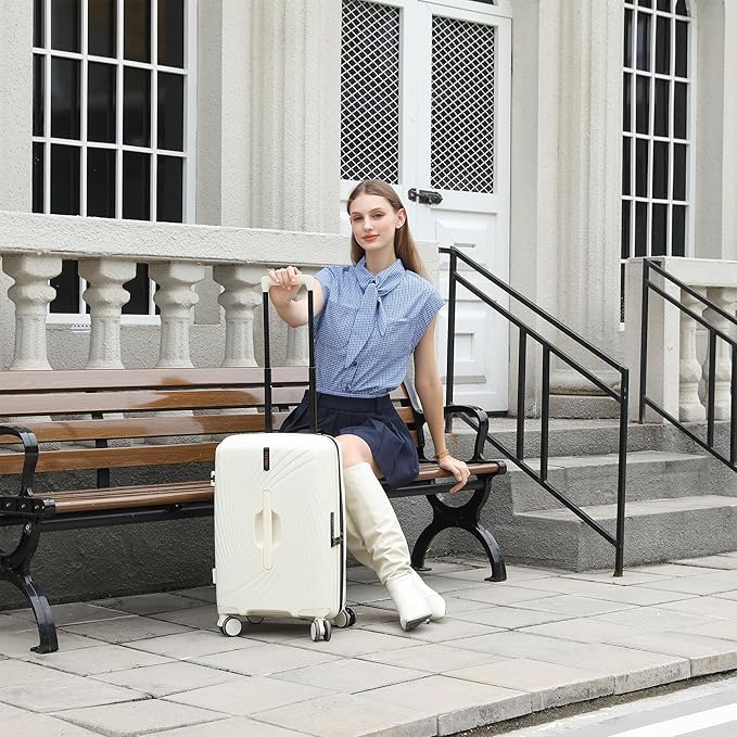 20 Inch Expandable Carry on Luggage, Hardside Lightweight Spinner Suitcase TSA Lock, 22x14x9 Airline Approved Hard Shell Expandable Travel Luggage with 20% More Capacity (White, 20 Inch)