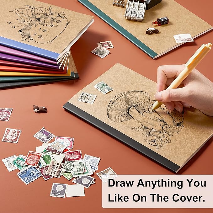 feela 56 Pack Composition Notebooks Bulk, Kraft Cover Lined Blank College Ruled Composition Travel Journals with Jewel Tone Spines For Women Students, 60 Pages, 8.3”x 5.5”, A5, 8 Vintage Colors