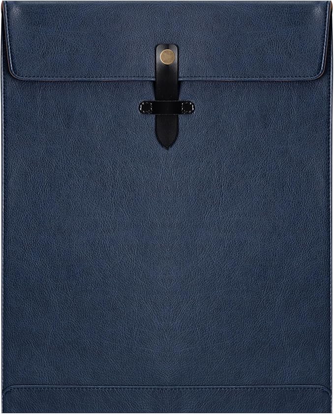 Blue PU Leather File Folder, Snap Closure Document Organizer, A4 Envelopes File Folder