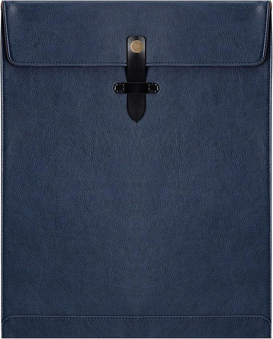 Blue PU Leather File Folder, Snap Closure Document Organizer, A4 Envelopes File Folder