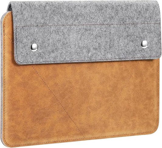 MoKo 9-11 Inch Felt Leather Tablet Sleeve Bag Carrying Case Fits New 11-inch iPad Air M2, New 11-inch iPad Pro M4 2024, iPad Air 5/4 10.9, iPad 9/8th Gen 10.2, iPad 10th Gen 10.9, Gray & Brown