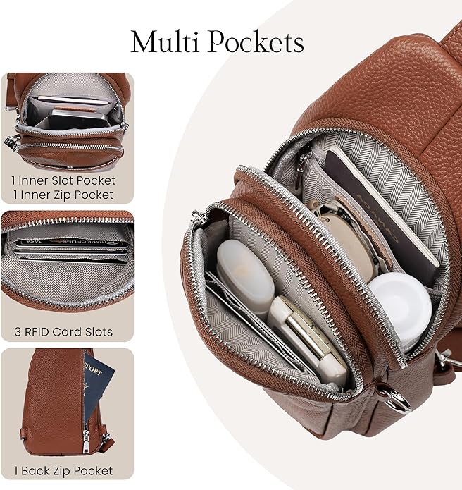 befen Genuine Leather Small Sling Bag for Women Anti-Theft Crossbody Chest Bags Fanny Packs for Travel with RFID Card Slots