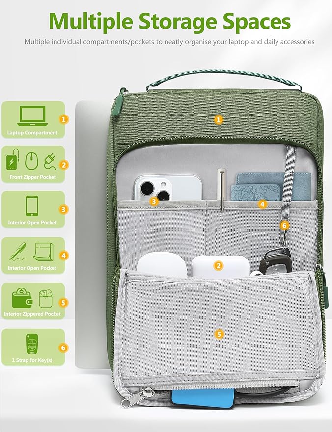 HYZUO 14-15 Inch Laptop Bag Sleeve for MacBook Air 15 M4 M3 M2, MacBook Pro 15, XPS 14/15 Plus, 15" Surface Laptop, Notebook Case for 14" Dell HP Lenovo ThinkPad Asus Acer Huawei, Grass Green