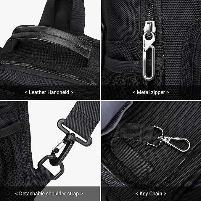 WITZMAN Sling Bag for Men Convertible Travel Sling Backpack USB Charging Port Lightweight Crossbody Bags Casual Daypack（B698 Black）