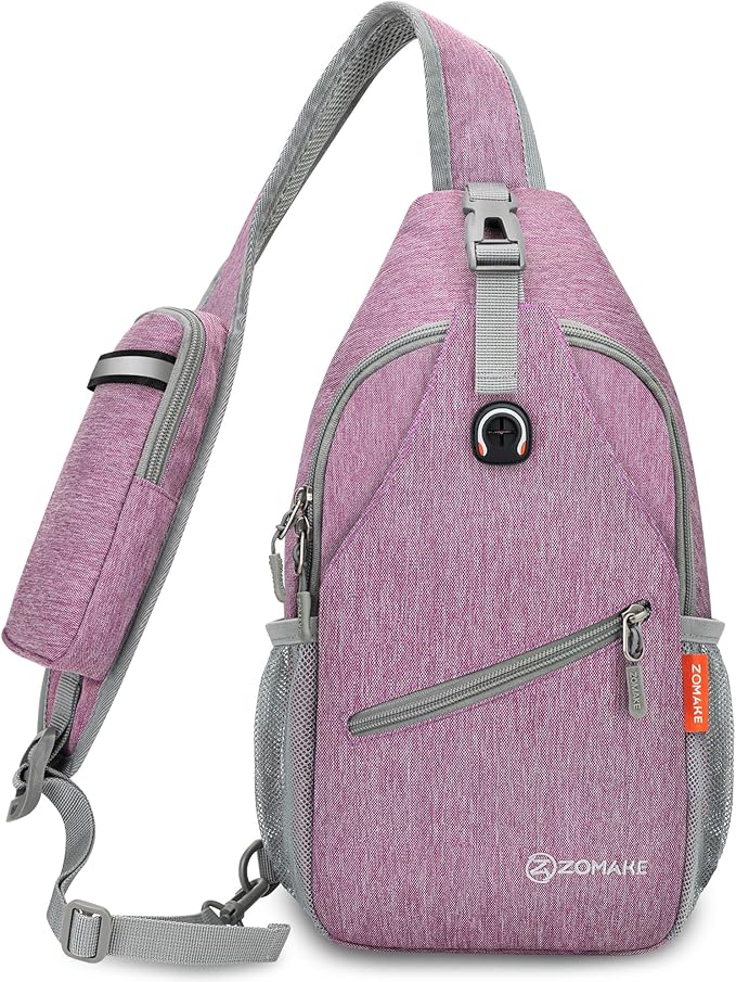 ZOMAKE Sling Bag,Small Crossbody Sling Backpack,Water Resistant Shoulder Daypack for Travel,Anti Thief Chest Bag for Hiking(Light Purple)