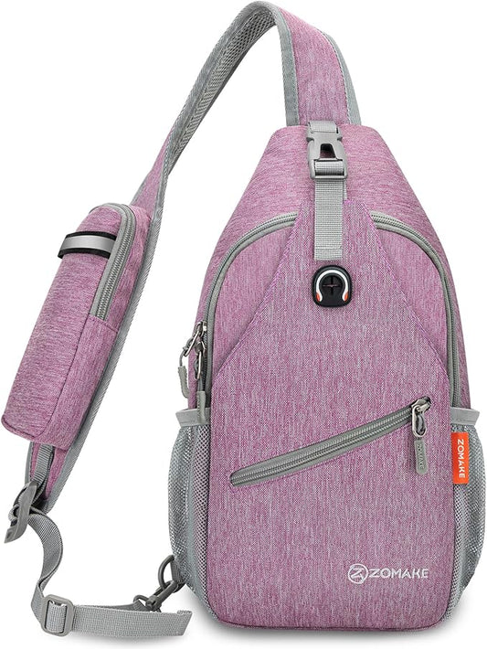 ZOMAKE Sling Bag,Small Crossbody Sling Backpack,Water Resistant Shoulder Daypack for Travel,Anti Thief Chest Bag for Hiking(Light Purple)