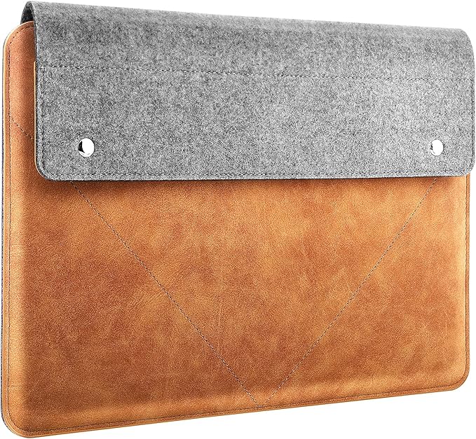 MoKo 13-13.3 Inch Laptop Sleeve Fits MacBook Pro 13" M2/M1, MacBook Pro 14", MacBook Air 13.3", iPad Pro 12.9", Surface Pro 9/8 13", Felt & PU Leather Case Bag with Pocket, Gray&Brown