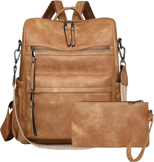 Dora & Liz Womens Backpack Purse Leather Fashion Travel Backpack Purse for Women Designer Ladies Shoulder Bags with Wristlet