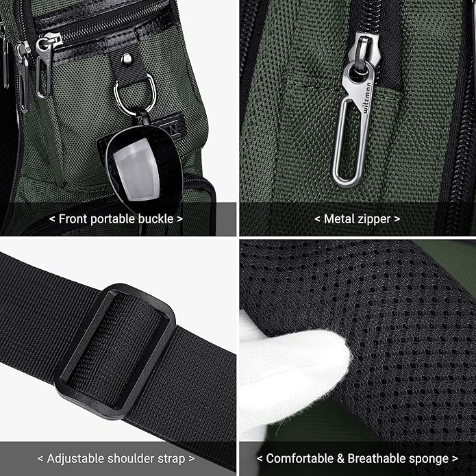 WITZMAN Sling Bag for Men Crossbody Bags Travel Slim Chest Bag One Strap Lightweight Casual Daypack