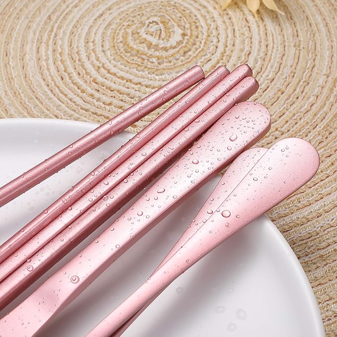 Portable Stainless Steel Flatware Set, Travel Camping Cutlery Set, Portable Utensil Travel Silverware Dinnerware Set with a Waterproof Case (Pink)