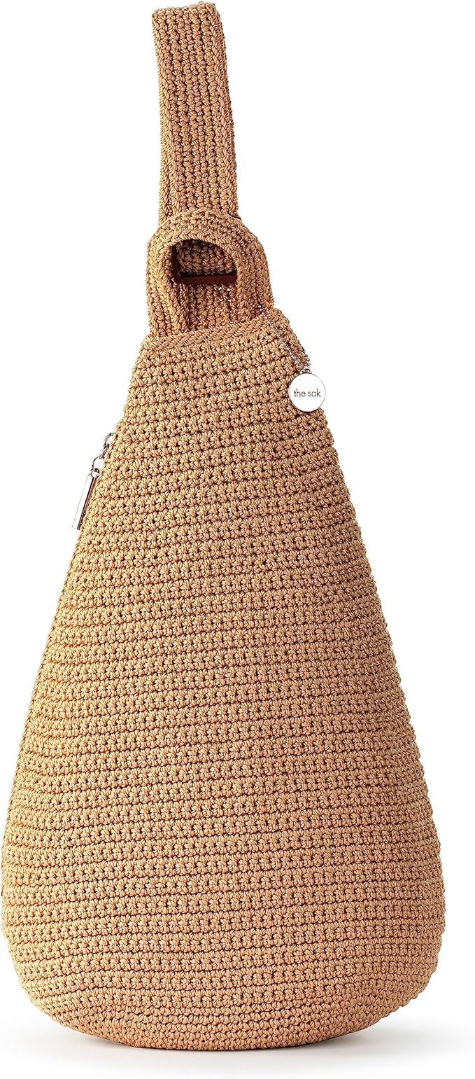 The Sak Geo Sling Backpack in Crochet, Single Sling Shoulder Strap, Bamboo