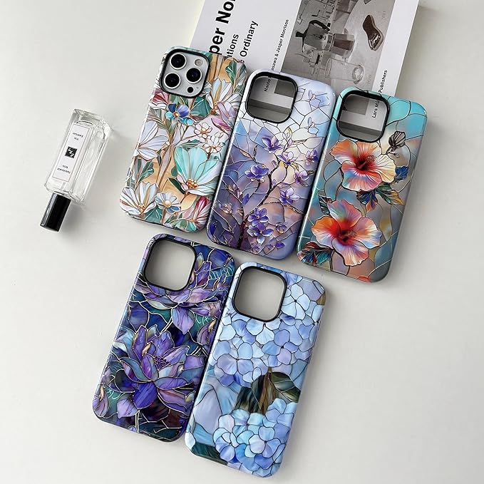 QLTYPRI Flower Case for iPhone 16 Pro Max, Aesthetic Cute Floral Phone Case for Girls Women, Protective Hybrid 2-Layer Hard Shell Silicone Cover Durable Shockproof Phone Cover - Bloom Flower