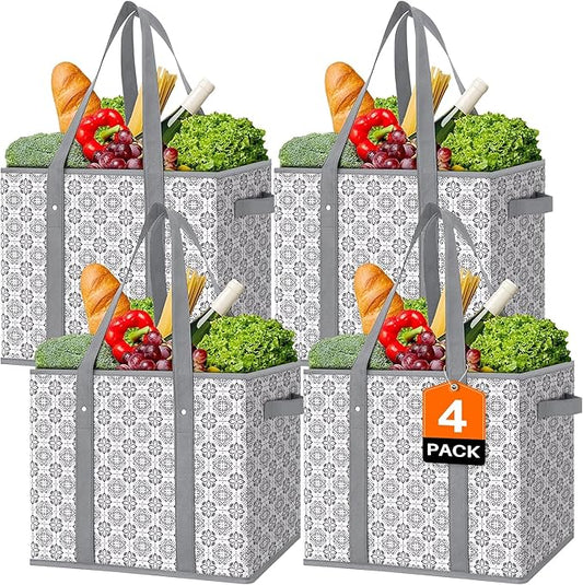WISELIFE Reusable Grocery Bags [4 Pack],Large Grocery Tote Bag Water Resistant Shopping Bags Foldable Grocery Bag for Clothes,Shoes and Picnic