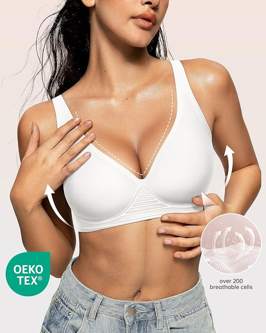 OEAK Womens Deep V Bras Wireless Comfortable Bra Supportive No Underwire Bras Tshirt Push Up Bralettes Plunge Seamless Bra