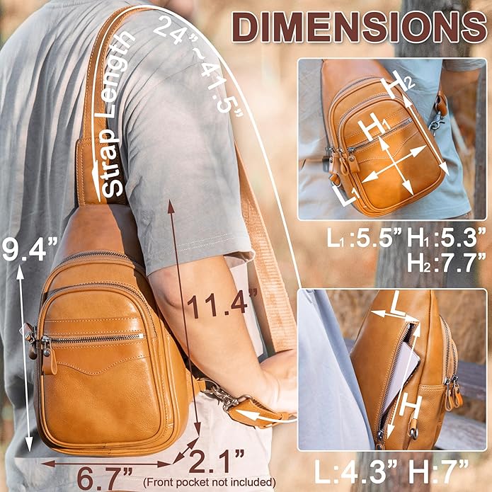 Genuine Leather Sling Bag for Men and Women Crossbody Shoulder Bag Sling Backpack Chest Purse Carry on Casual Daypack