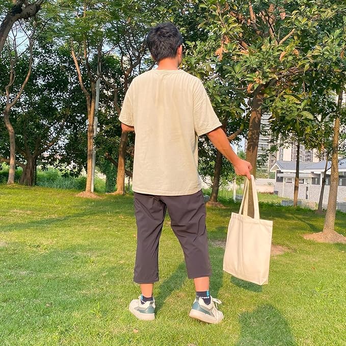 Koolmox Beige Canvas Tote Bags, 6-Pack 13.5x13.5inch 12Oz Heavy Duty Cotton Bags with Handles and Bottom, Reusable Grocery Shopping Bag Bulk Sublimation Tote Bags Blank for Teachers Crafts