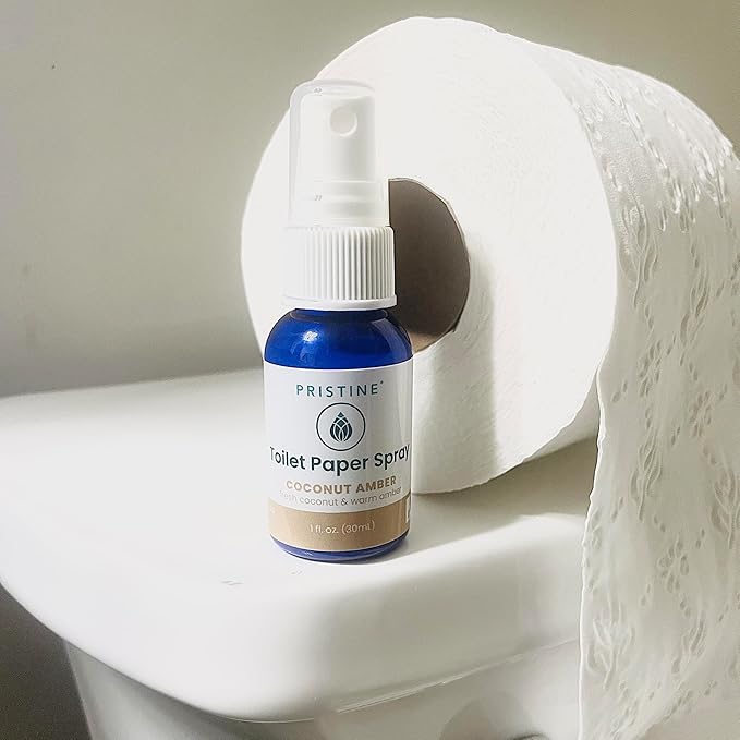 PRISTINE Toilet Paper Spray - As Seen on Shark Tank, More Natural Flushable Wet Wipes Alternative, Spray Toilet Paper to Create Flushable Wipe, Coconut Amber, 1 fl oz Travel Size