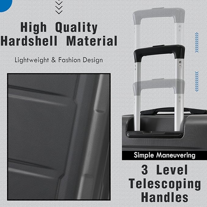 Merax Luggage Set 2 Piece Suitcase Sets with Spinner Wheel,Lightweight Hardside Expandable Travel Laggage with TSA Lock,Suitcase with Travel Bag(20"/24",Dark Gray)