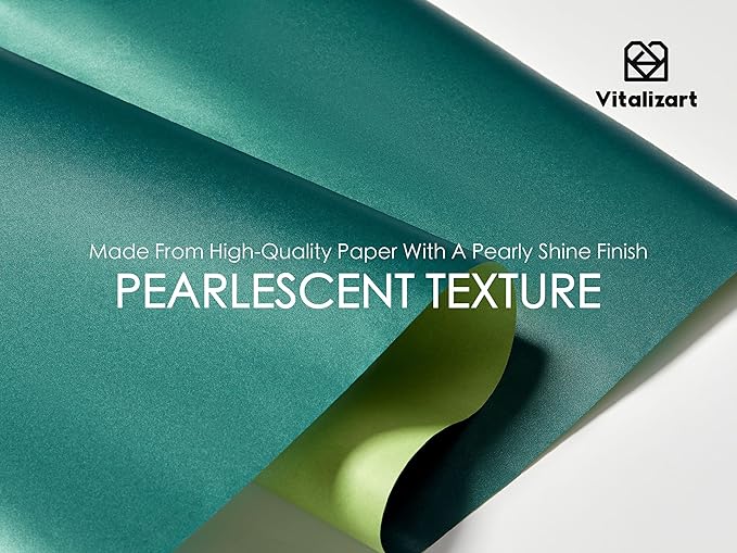 Vitalizart Green Wrapping Paper Set 17" Pearly-Lustre With Silk Like Satin Ribbon & Gift Tags Recyclable Eco-Friendly Christmas Gift Wrapping Birthday Baby Shower Wedding Handmade Crafts 197"(16.4 Ft)