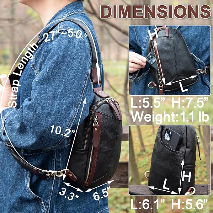 Genuine Leather Sling Bag for Men and Women Crossbody Shoulder Bag Sling Backpack Chest Purse Carry on Daypack