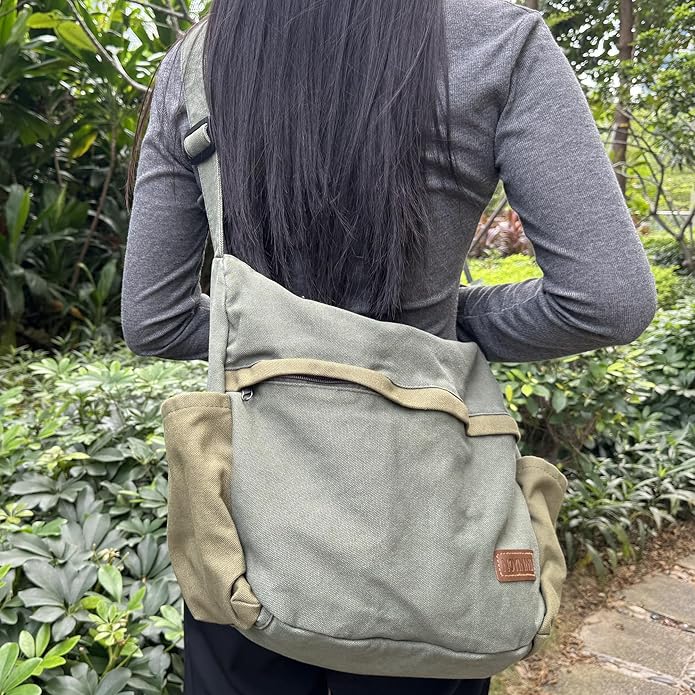 Large Canvas Messenger Bag with Multiple Pockets for Men and Women, Crossbody Shoulder Tote Hobo Laptop Bag