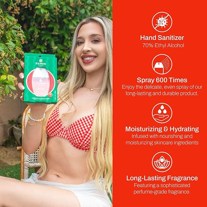PAMMI Hand Sanitizer Spray Travel Size - Mini Scented Hand Sanitizer Spray Quicky Dry, Pocket Scented Hand Saniztier - 600-Sprays (2 Packs (Strawberry Watermelon))