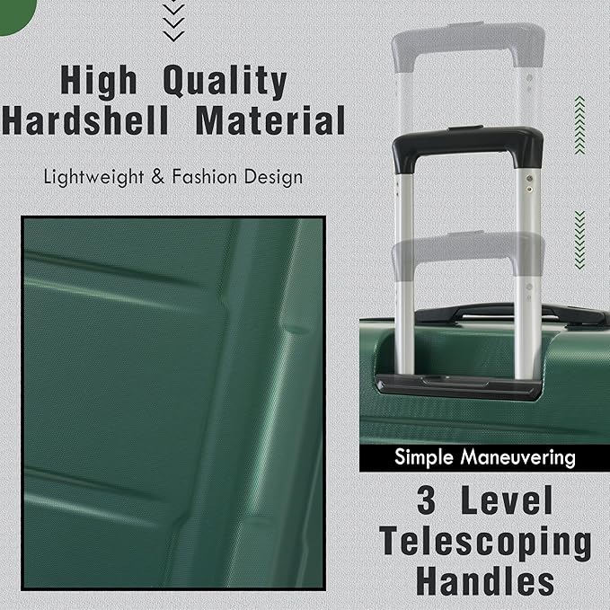 Merax Luggage Set 2 Piece Suitcase Sets with Spinner Wheel,Lightweight Hardside Expandable Travel Laggage with TSA Lock,Suitcase with Travel Bag(20"/24",Green)