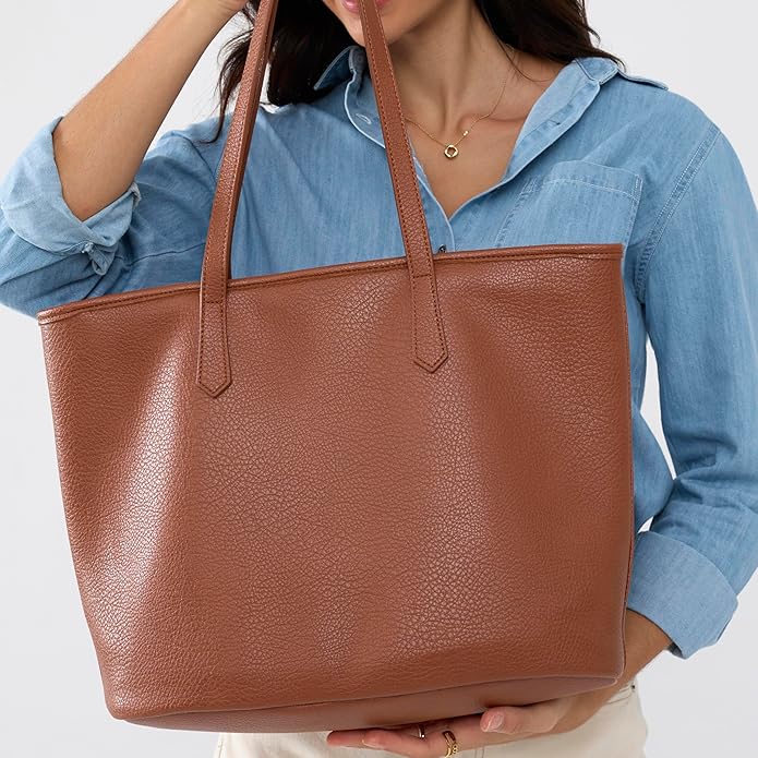 Zipper Tote Bag for Women Soft Vegan Leather Handbag for Work, Travel & Everyday Use