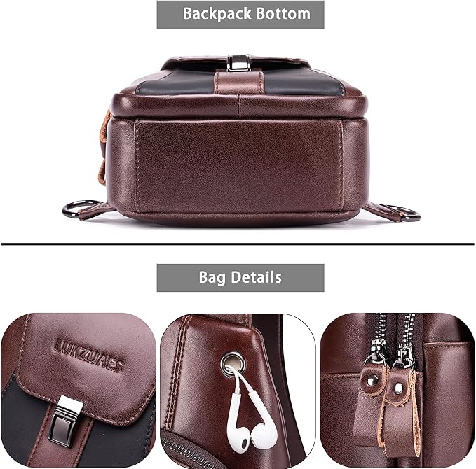 LUKZIJAES Genuine Leather Sling Bag for Men Vintage Crossbody Bag Men Chest Pack Mens Cross Shoulder Bags Hiking Daypacks Travel Backpack (#2-Coffee)