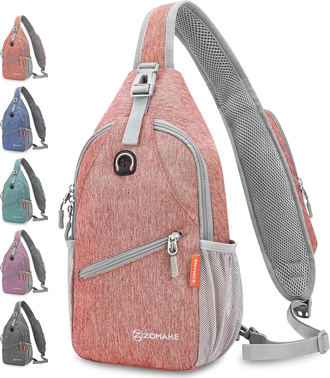 ZOMAKE Sling Bag,Small Crossbody Sling Backpack,Water Resistant Shoulder Daypack for Travel,Anti Thief Chest Bag for Hiking(Orange)