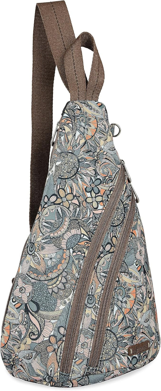 Sakroots On The Go Sling Backpack in Eco Twill, Adjustable Sling Strap, Sienna Spirit Desert