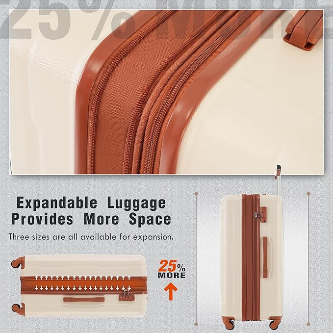 Merax Luggage Set 2 Piece Suitcase Sets with Spinner Wheel,Lightweight Hardside Expandable Travel Laggage with TSA Lock,Suitcase with Travel Bag(20"/28",Khaki & Brown)