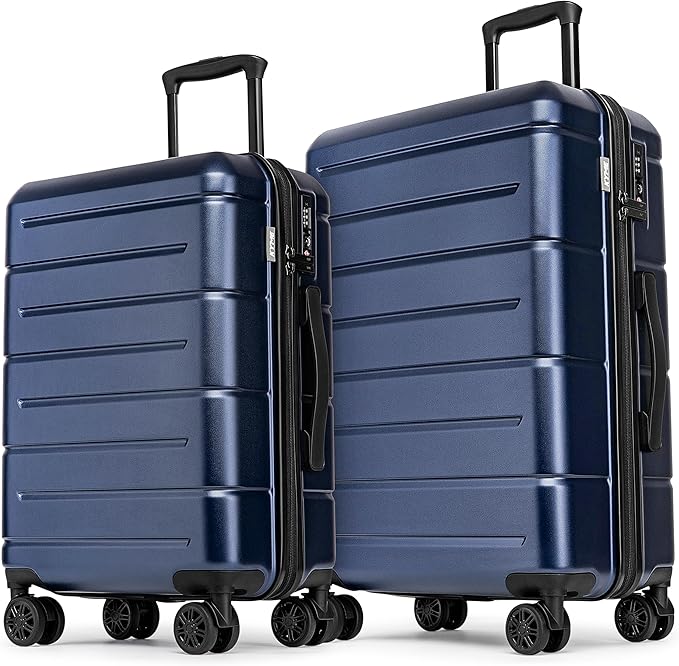 KYME Luggage Sets 2 Piece Hardshell 22"/26" Suitcase with Spinner Wheels Hardside Suitcases Sets with TSA Lock Lightweight Travel Luggage Set with Cup Holder for Women Men Navy