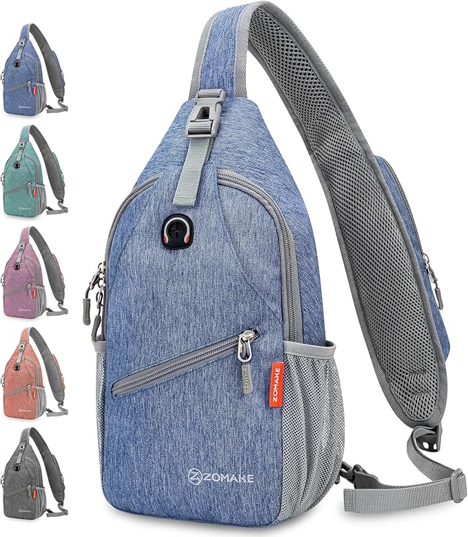 ZOMAKE Sling Bag,Small Crossbody Sling Backpack,Water Resistant Shoulder Daypack for Travel,Anti Thief Chest Bag for Hiking(Light Blue)