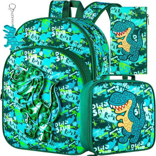 CCJPX 3PCS Dinosaur Backpack for Boys, 16 Inch Kids Preschool School Bookbags, Cool Elementary Kindergarten Backpacks and Lunch Box