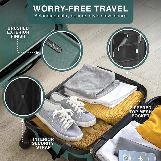 Luggage Sets 3 Piece, 22 Inch Carry on Luggage and 24 Inch Suitcases with Wheels Spinner, Durable Hard Shell Suitcase Set, Expandable Travel Suitcase, Green