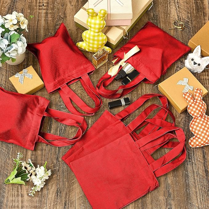 Amylove 24 Pcs Mini Tote Bag Sublimation Blank Canvas Tote Bags Reusable Grocery Luggage DIY Sack Goody for Party Even (8.5 x 8 Inch,Red)