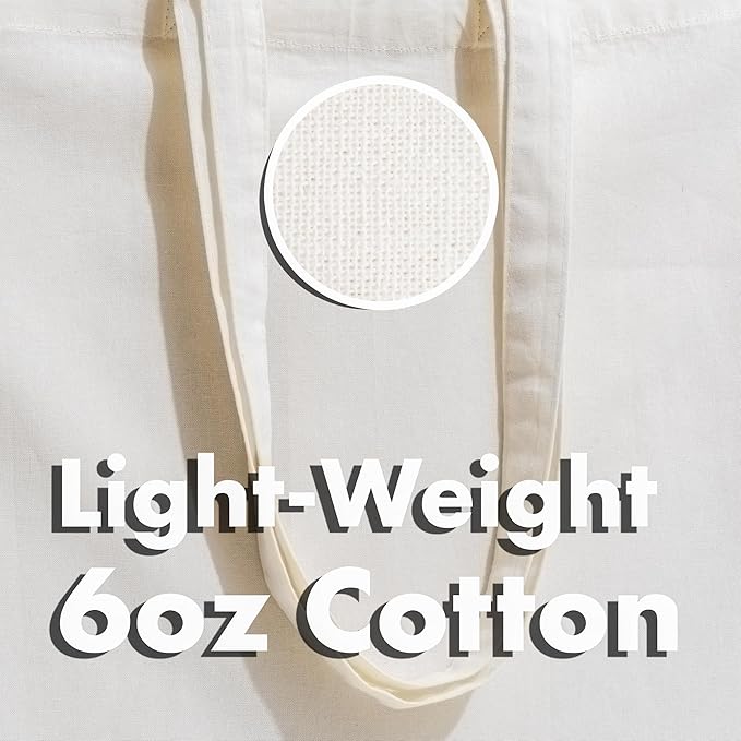 Carrywell |Not Made In China| 6 Pack Cotton Tote Bags, Lightweight Reusable Grocery Shopping Bag, Blank Bulk Cloth Totes with Handles, Great For Custom Screen Print and Gifts (15"x16")